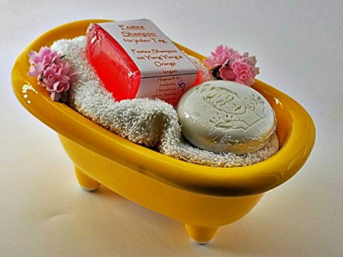 forever-vital Jabón natural, set de regalo, bañera de cerámica amarilla con toalla blanca para invitados