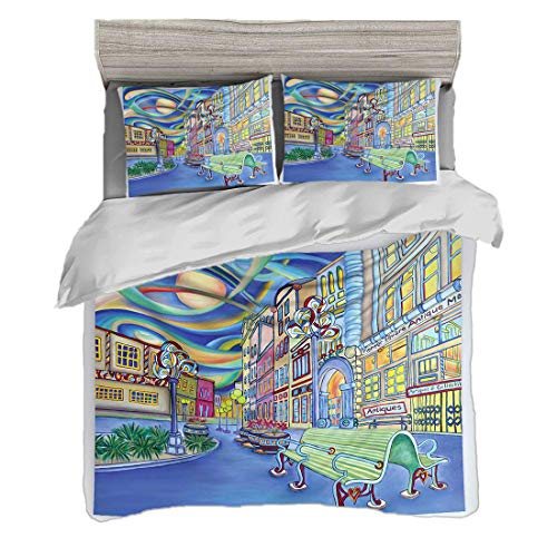 Funda nórdica Tamaño doble (150 x 200 cm) con 2 fundas de almohada Resumen Juegos de cama de microfibra Arte urbano del diseño colorido de la ciudad urbana moderna céntrica de Seattle con efecto de la
