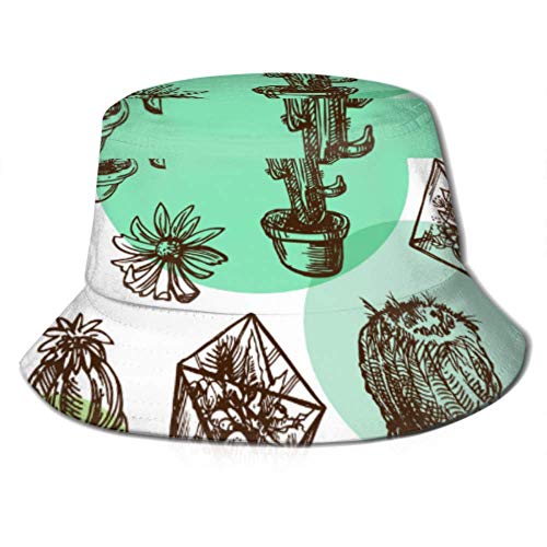 Gorra para el Sol Suculentas y Cactus Vector Bucket Sombrero para el Sol para Hombres y Mujeres Protección Gorra de Pescador de Verano Plegable para Pesca, Safari, Playa y Paseos en BOT