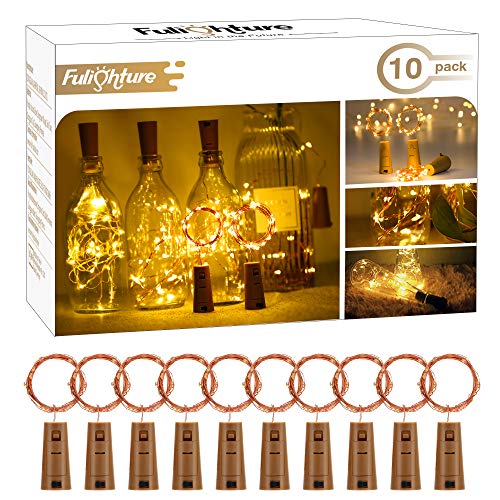 Guirnaldas Luces LED con Corcho 2m 20 LED, Luces de Botella de Vino Decorativas Cobre Luz para Romántico Boda, Navidad, Fiesta, Hogar, Exterior, Jardín,Blanco Cálido, Pack de 10