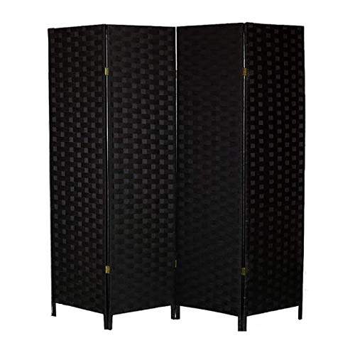 Hogar y Mas Biombo Separador de Ambientes Madera, Color Negro, Papel Trenzado, para Salón. Bastidor de Madera 180X180cm - 4 Paneles