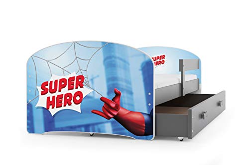 Interbeds Cama Individual LUKI - Gris,160X80, con cajón, somier y colchón de Espuma Gratis! (Spiderman)