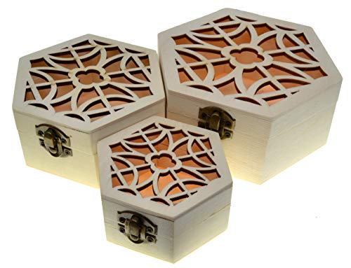 JB1 3 cajas de hexaganol Cajas nido Cofre del tesoro (paquete de 3) Caja del tesoro de madera Almacenamiento decorativo vintage Artesanía de madera Regalo Cajas de madera Caja de joyería Regalo