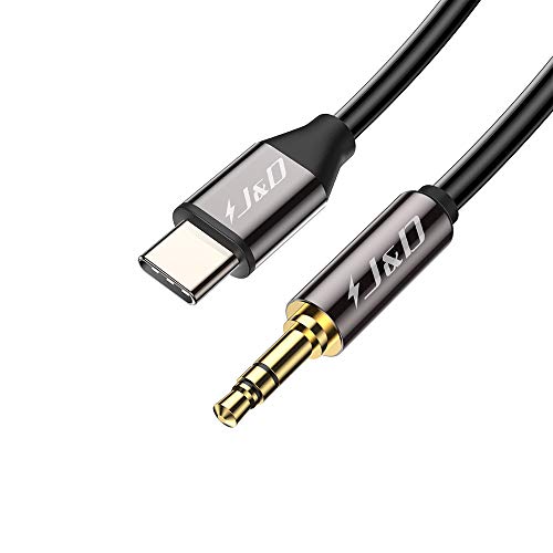 J&D USB-C a 3,5mm 1/8'' Audio Cable, USB Tipo C a Estándar 3.5 mm 1/8 Macho TRS Macho Car Auxiliar Cable Adaptador Compatible con Google Pixel 2/2XL/3/3XL, iPad Pro 2018, MacBook, Samsung, Huawei