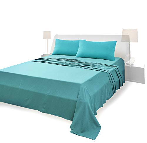 Juego de sábanas completo para cama de matrimonio, material 100% puro algodón, sábanas y 2 fundas de almohada, ropa de cama de color liso, verde oscuro