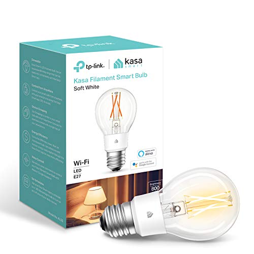 Kasa Smart Bulb by TP-Link, bombilla de filamento WiFi, E27, 7 W (equivalente a 60 W), no requiere concentrador, funciona con Alexa (Echo y Echo Dot) y Google Home, luz blanca cálida suave (KL50)