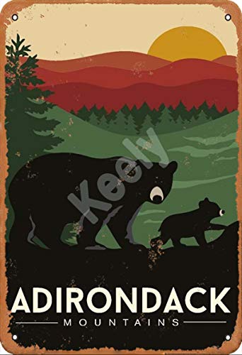 Keely Adirondack Mountains - Black Bear And Cub Metal Vintage Cartel de chapa Decoración de la pared 12x8 pulgadas para Cafe Cafe Bares Restaurantes Pubs Hombre Cueva Decorativa