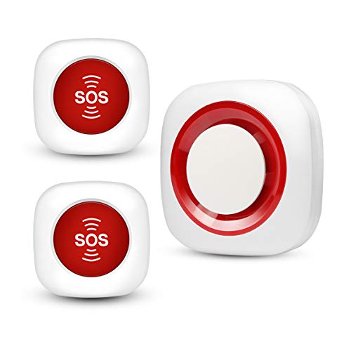 Kit Sistema de Alarma Inalámbrico de Llamadas de Buscapersonas para Cuidadores 2 Botones de SOS Llamada/Transmisores 1 Receptores de SirenaNurse Calling Alert Sistema de Ayuda al Paciente