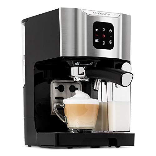 Klarstein BellaVita - Máquina de café, 3 en 1 para espresso, capuccino y latte macchiato, 0,4 l espumadora de leche, 1450 W, 20 bares, Depósito de 1,4 litros, Sistema de autolavado, Gris