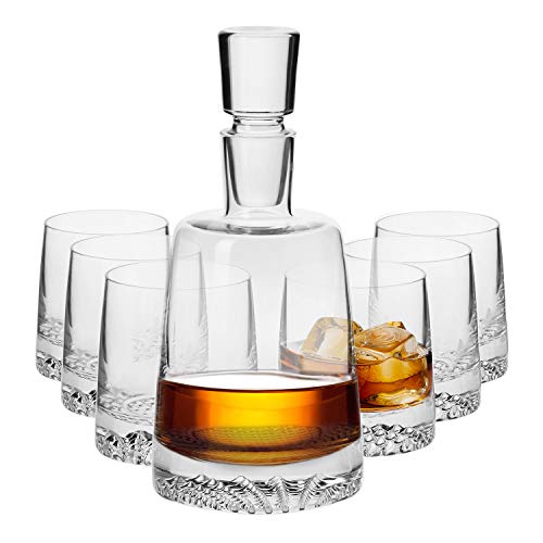 Krosno Decantador Jarra de Whisky 950 ML | 6 x Vasos de Whisky 300 ML | Fjord Collection Uso en Casa, Restaurante y en Fiestas