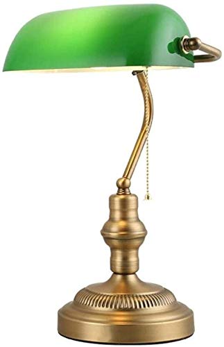 Lámpara de banqueros tradicional Base de latón Pantalla de cristal verde esmeralda hecha a mano Mesa de oficina vintage Luz Lámparas de escritorio de estilo antiguo Base de latón