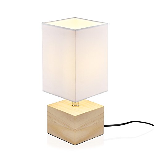 Lámpara de mesa Viugreum con base de madera con pantalla de tela/Lámpara de escritorio moderna para el dormitorio de la sala de estar (003-White)
