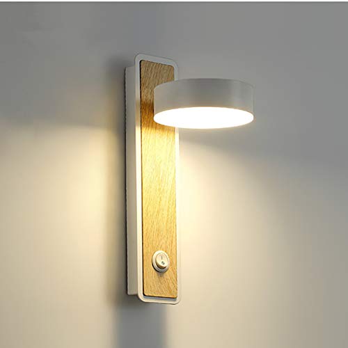 Lámpara de pared LED Aplique de pared Interior Madera Bañadores de pared para Dormitorio Sala de estar Pasillo de Oficina,350°Giratorio (Blanco)