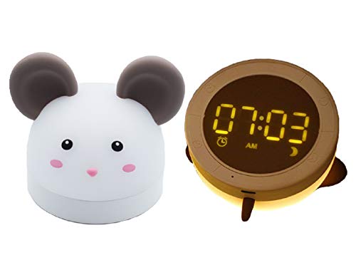 Lamparita Despertador luz led infantil para niños con reloj para mesita de noche. Luz nocturna USB recargable