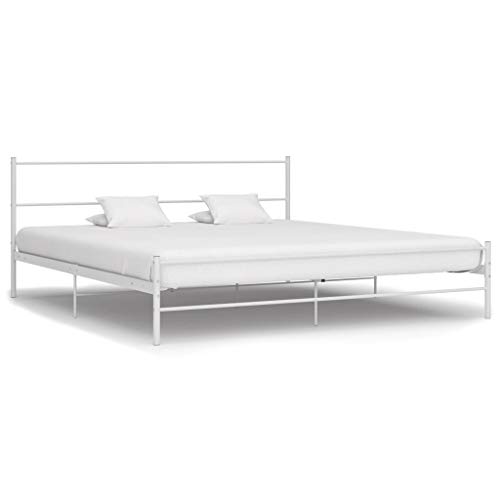 Lasamot Estructura de Cama de Metal, Cama Doble Cama Individual Plataforma de Metal Camas con cabecera y pie de Cama, para niños Adultos Invitados, se Adapta a colchones de 180x200cm, Blanco