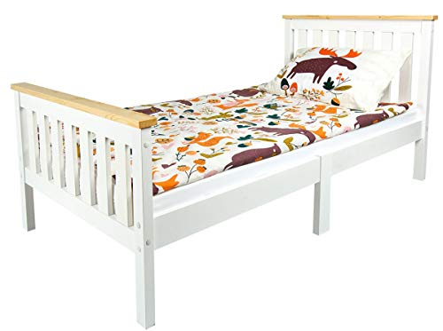 Leomark Junior Cama Infantil de Madera - Milano Pine - con Colchón Espuma, para niños, Color Blanco, Espacio para Dormir: 140/70 cm