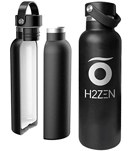 Línea Optimum H2ZEN Botella Agua Acero Inoxidable sin BPA con Recubrimiento Interno Ceramico 600 ml Doble Capa con Vacio. Sin Sabor Metalico. (Negro)
