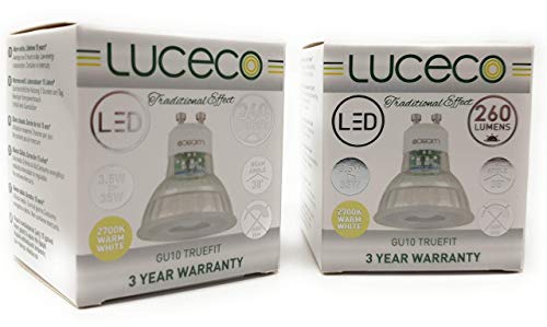 Luceco - Lote de 10 bombillas LED GU10, cristal blanco cálido de 2700 K, equivalente a una bombilla halógena de 35 W, ahorro de energía, 3,5 W, 260 lm