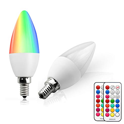 Luxvista E14 RGB C35 LED Bombilla de Vela 3W, 12 Colores + Blanco Cálido 3000K LED Multicolor lámpara de Control Remoto, Smart Vela Iluminación decorativa (2-Packs)