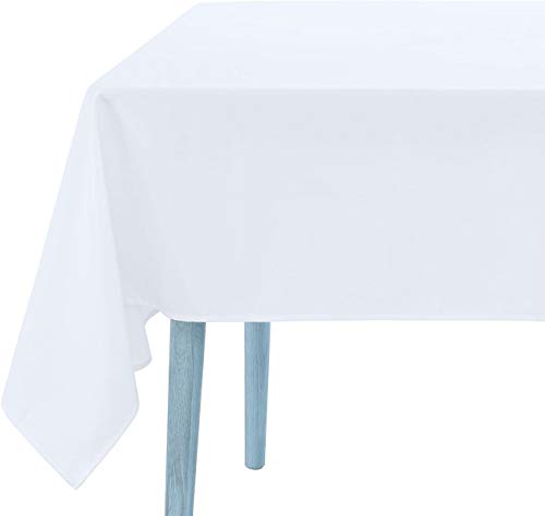 Mantel de Mesa Rectangular Redondo Unicolor Liso, Lavable 100% poliéster, Cubierta Cuadrada para Decoración o Banquetes de Fiesta (Blanco, 140 x140cm)
