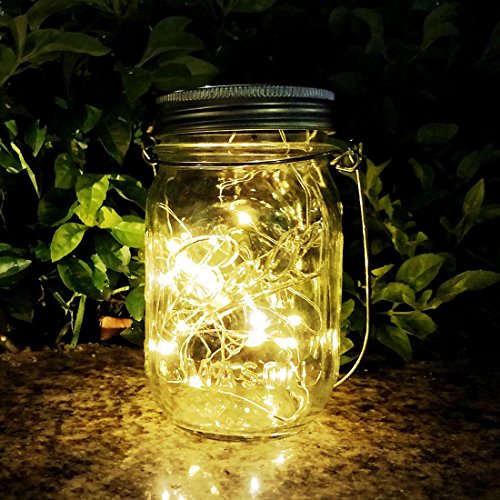Mason Jar Sun Tarro Cristal,AGPTEK Lámpara LED Solar Luz con 20 Luces LED Impermeable Blanca Cálida para Terraza, Jardín, Patio Exterior Interior