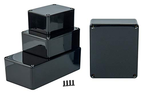 MB3 - Caja de plástico ABS con Tapa, Caja Multiusos, Caja de módulos, (LxAxA) 119 x 99 x 45 mm, con Ranuras para Placas de Circuito (Costillas), Negro - Pulido