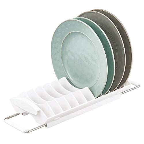 mDesign Escurridor de vajilla – Bandeja escurridora para el mueble de la cocina, la encimera o el fregadero – Secaplatos de plástico y acero inoxidable – blanco