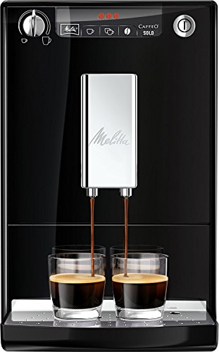 Melitta Caffeo Solo E950-101, Cafetera Molinillo, 15 Bares, Café en Grano para Espresso, Limpieza Automática, Personalizable, Negro, 1400 W, 1.2 litros, Líquido descalcificador, Pure Black