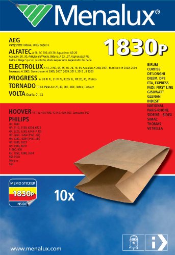 Menalux 1830 P - Bolsas de papel para aspiradoras Philips, Progress y Thomas (10 unidades)