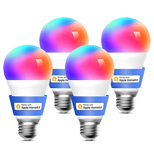 Meross Bombilla LED Multicolor, Inteligente, Wi-Fi, Regulable, Mando a distancia, 60 W, Equivalente a E27, 2700-6500 K, Compatible con Apple HomeKit, Alexa Echo y Google Home. Paquete de 4