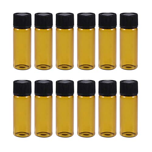 Minkissy 12 Piezas Mini Frascos de Vidrio de Color Ámbar Frascos Botellas Pequeñas Frascos con Tapas para Aceites Esenciales Laboratorio de Química Productos Químicos Colonias Perfumes 5 Ml
