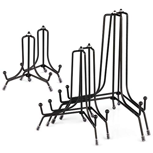 Mocoosy 6 soportes de placa antideslizantes mejorados de 3 tamaños para exhibición,caballete de hierro negro para marcos de fotos,soporte de exhibición para arte de mesa de placa decorativa(4,6,8inch)
