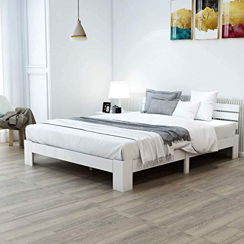 ModernLuxe - Cama de madera maciza de haya de 140 x 200 cm, cama doble con cabecero y somier, adecuada como cama para personas mayores, cómoda cama con respaldo