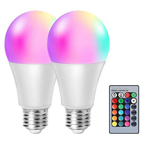 moinkerin 2 Piezas Bombilla LED E27 Regulable Bombilla LED Colores Bombilla RGB 10W(Equivalente a 60W) Función de Memoria de 16 Colores para el Hogar, Bar, Fiesta, Pub Iluminación Ambiental