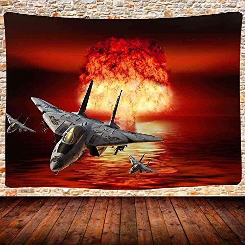 N-X Tapiz de avión de Combate Guerra Moderna Bomba Nuclear Explosión Tapiz Colgante de Pared Tema Militar Manta de Pared Decorativa TV Decoración de Pared 60X40 Pulgadas