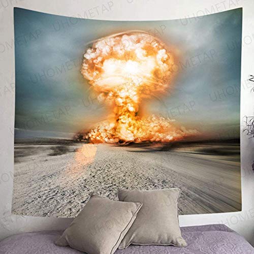 N-X Tapiz de Guerra Bomba Nuclear Explosión Hongo Nube Tapiz Tema Militar Guerra Manta de Pared Decoración del hogar Dormitorio Sala de Estar 60X40 Pulgadas