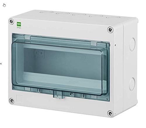 Naka24 Fe Hermetica - Caja de distribución pequeña (IP 65, 400 V, CA, montaje en superficie, 8 módulos, 2204-01), color blanco