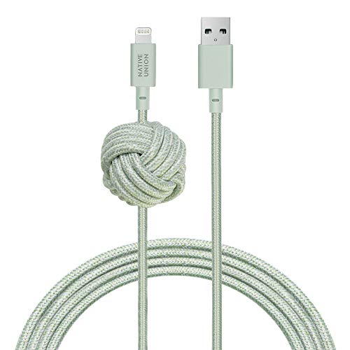 Native Union Night Cable - 3 Metres Ultra-Robusto Reforzado [Certificado MFi] Cable de Carga Lightning a USB con Nudo Lastrado (Sage)