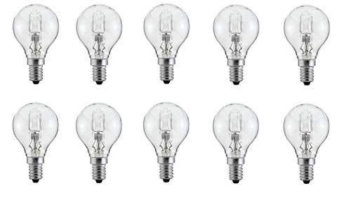 NCC-Licht - Juego de 10 bombillas halógenas (casquillo E14, intensidad regulable, 18 W = 21 W/25 W, G45, luz blanca cálida)