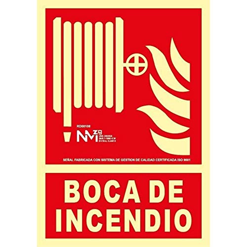 Normaluz Señal RD00108 Boca de Incendio 21x30 cm Clase B PVC 0,7mm Extinción Homologada, Rojo, 21x30cm