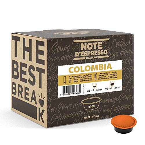 Note d'Espresso - Cápsulas de café para las cafeteras Lavazza y A Modo Mio, Colombia, 7 g (caja de 100 unidades)