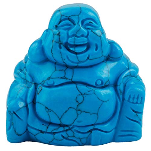 Nupuyai - Figura de Buda sonriente con piedras preciosas y cristal de la suerte, Azul howlita turquesa