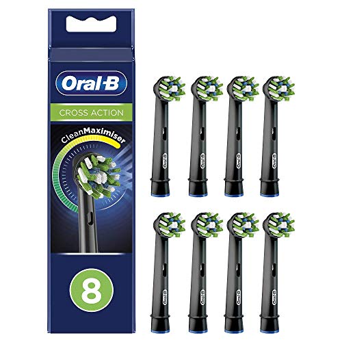 Oral-B CrossAction Cabezales de recambio con tecnología CleanMaximiser Black Edition, Pack de 8