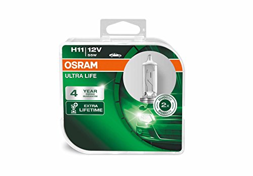 OSRAM ULTRA LIFE H11, lámpara para faros halógena, 64211ULT-HCB, automóvil de 12 V, caja doble (2 unidades)