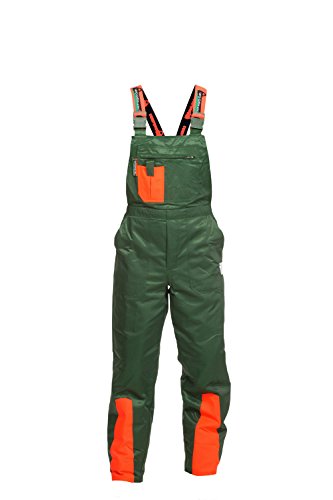 Pantalón de protección contra astillado WOODSafe clase 1, pantalón de bosque aprobado por kwf, peto verde / naranja, hombre - pantalón forestal talla 48