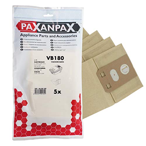 Paxanpax VB180 VB180-Bolsas de vacío compatibles con Electrolux E7/E7N' Z350 y Z2000 (5 Unidades), Papel, marrón
