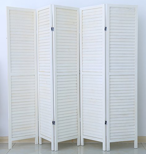 PEGANE Biombo persiana de Madera de 5 Paneles, Colorido con Blanco Barnizado - Dim : A 170 x A 200 cm