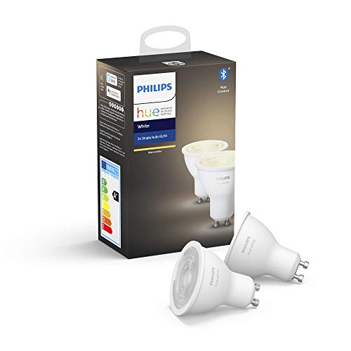 Philips Hue Pack de 2 Bombillas Inteligentes LED GU10, con Bluetooth, Luz Blanca Cálida, Compatible con Alexa y Google Home