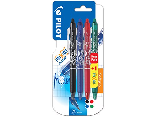 Pilot Frixion Clicker - Paquete de 4 bolígrafos de tinta gel con trazo medio, multicolor