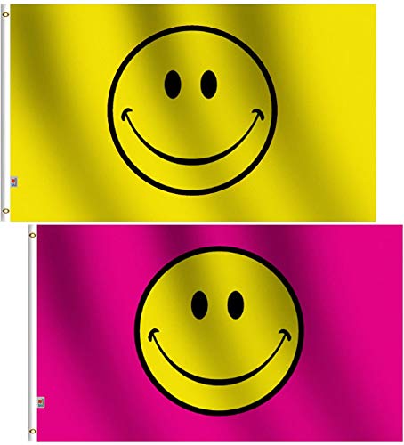rhungift Bandera Amarilla de Cara Sonriente 90x150cm, cabecera de Lona y Doble Costura – Ojales de latón para fácil visualización, Happy Face Flags